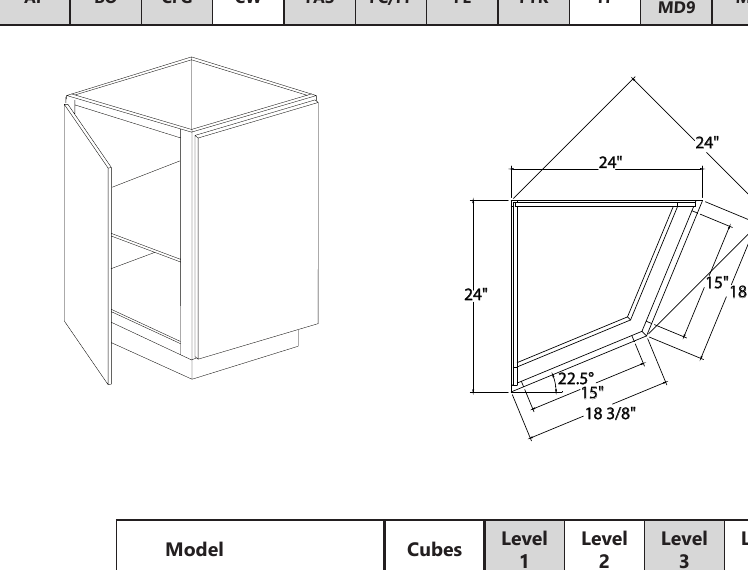 Base Angle Cabinet custom kitchen cabinet, 24″ wide