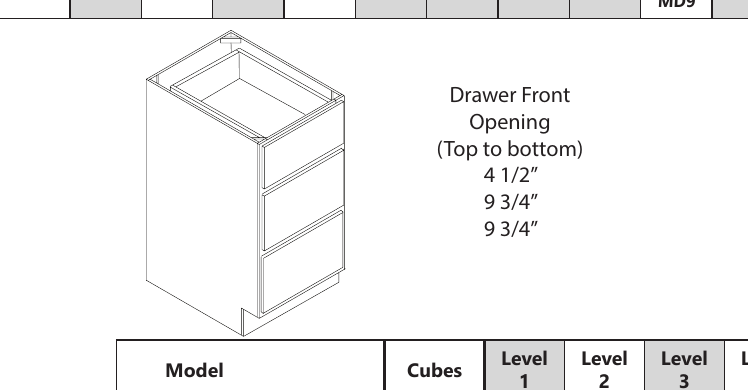 Drawer Base custom kitchen cabinet, 9″–39″ wide
