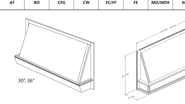 Wall Hood Mantel custom kitchen cabinet, 30″–36″ wide