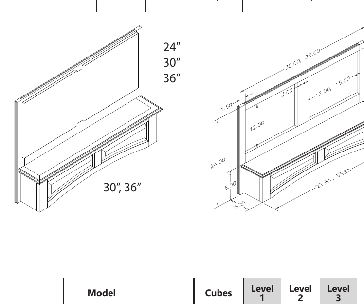 Wall Hood Mantel/Valance custom kitchen cabinet, 30″–36″ wide